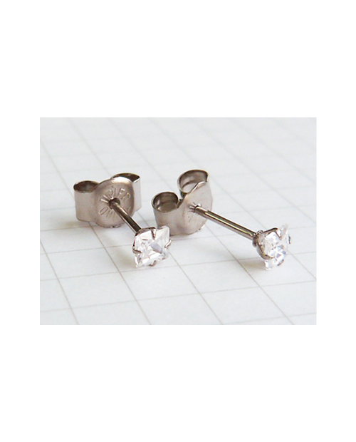 Domestic pure titanium earrings cubic square white [Horie / H-TP8011]
