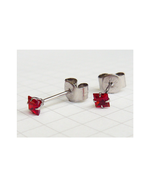 Domestic pure titanium earrings cubic square red [Horie / H-TP8018]
