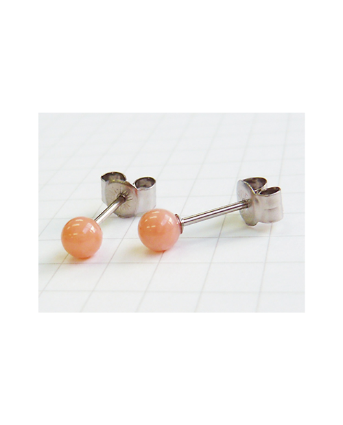 Domestic pure titanium earrings pink coral ball [Horie / H-TP8201]