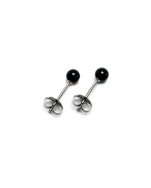 Domestic pure titanium earrings Onyx ball [Horie / H-TP8207]
