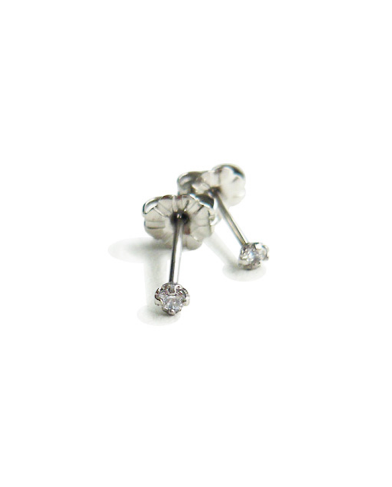 Pure Titanium Earrings 2mm Cubic Zirconia / White [MARE-55]