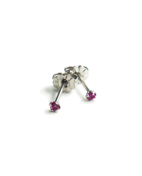 Pure Titanium Earrings 2mm Synthetic Ruby [MARE-56]
