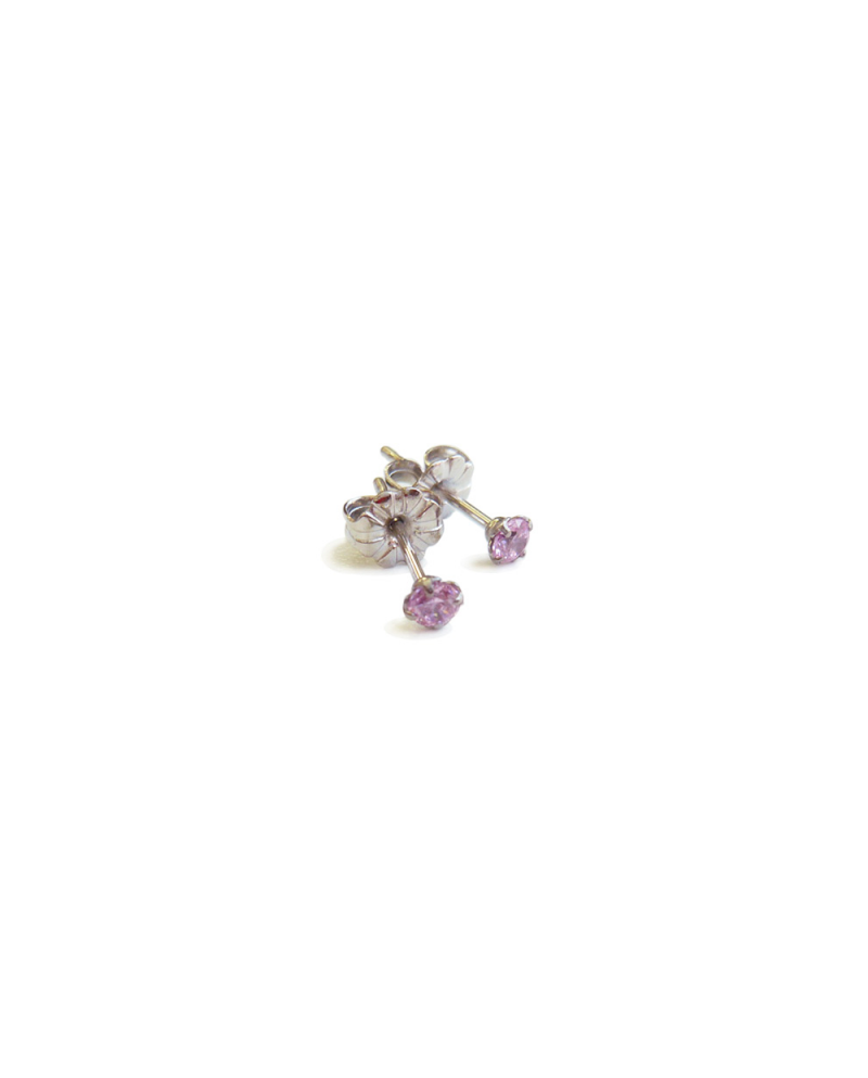 Pure Titanium Earrings 3mm Cubic Zirconia / Pink [MARE-65]