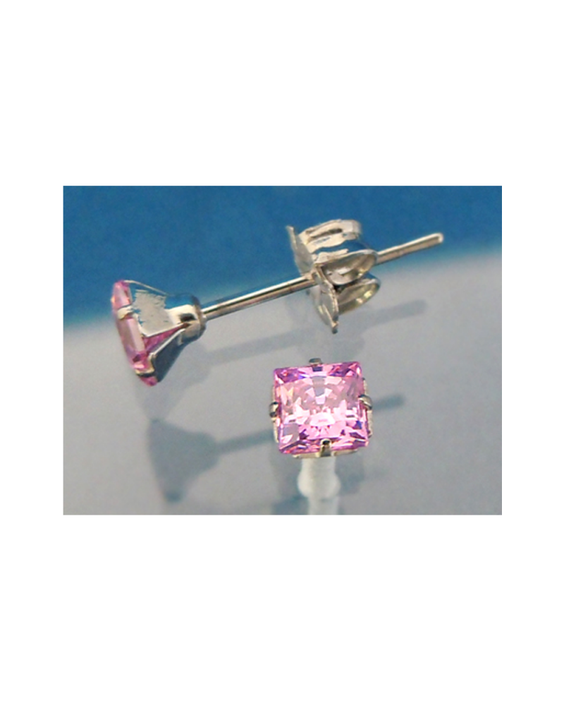 Pure Titanium Earrings 4mm Square CZ / Pink [MARE-71]