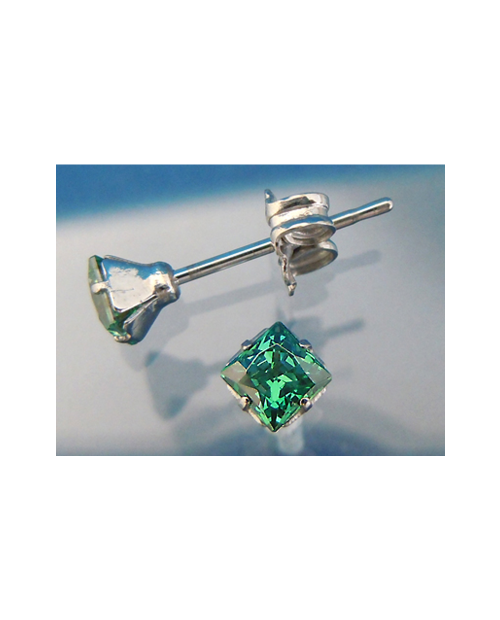 Pure Titanium Earrings 4mm Square CZ / Green [MARE-75]