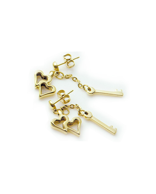 Pure Titanium Earrings Heart & Key / Gold [Mare / MARE-32]
